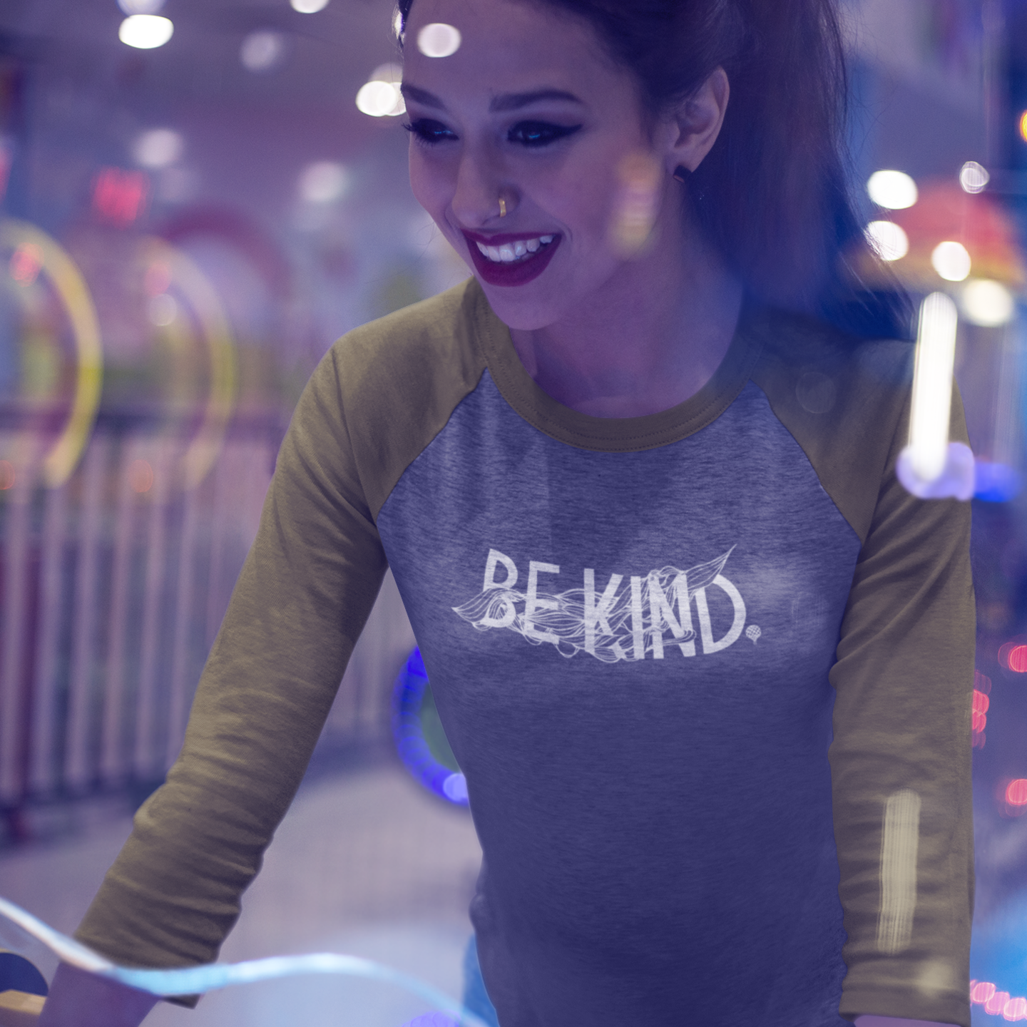 BE KIND | unisex 3/4 sleeve baseball tee | gray/green