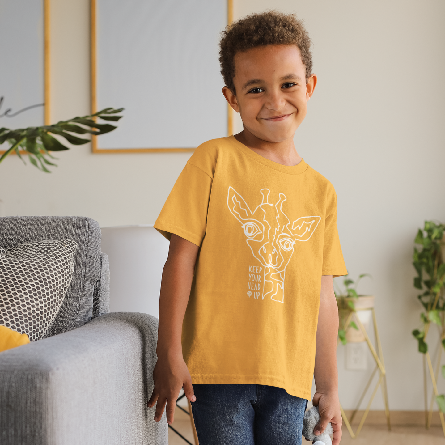 KEEP YOUR HEAD UP giraffe | boys tshirt | gold