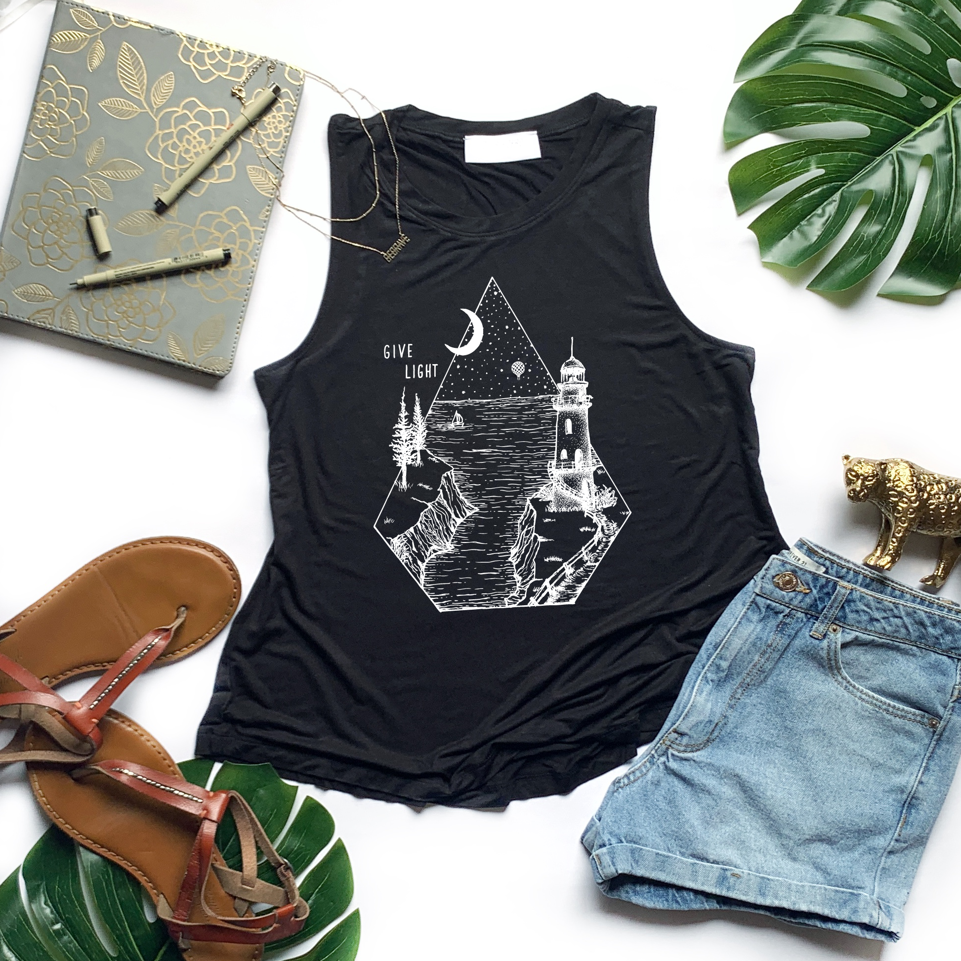 GIVE LIGHT | women flowy tank | black