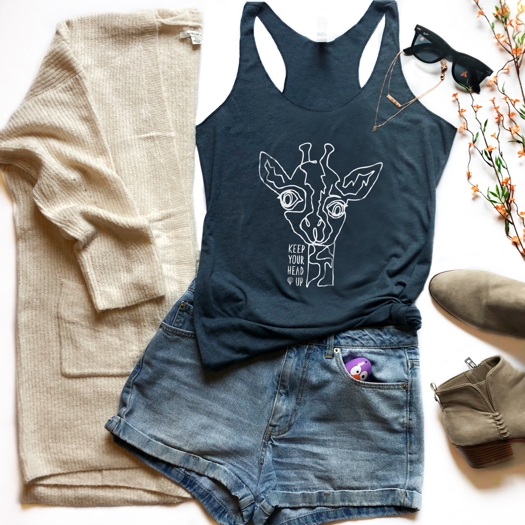 KEEP YOUR HEAD UP giraffe | women lightweight tank | Indigo