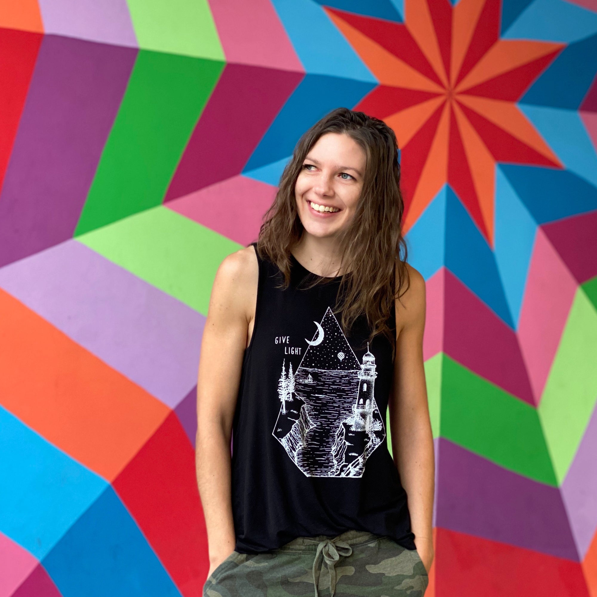 GIVE LIGHT | women flowy tank | black