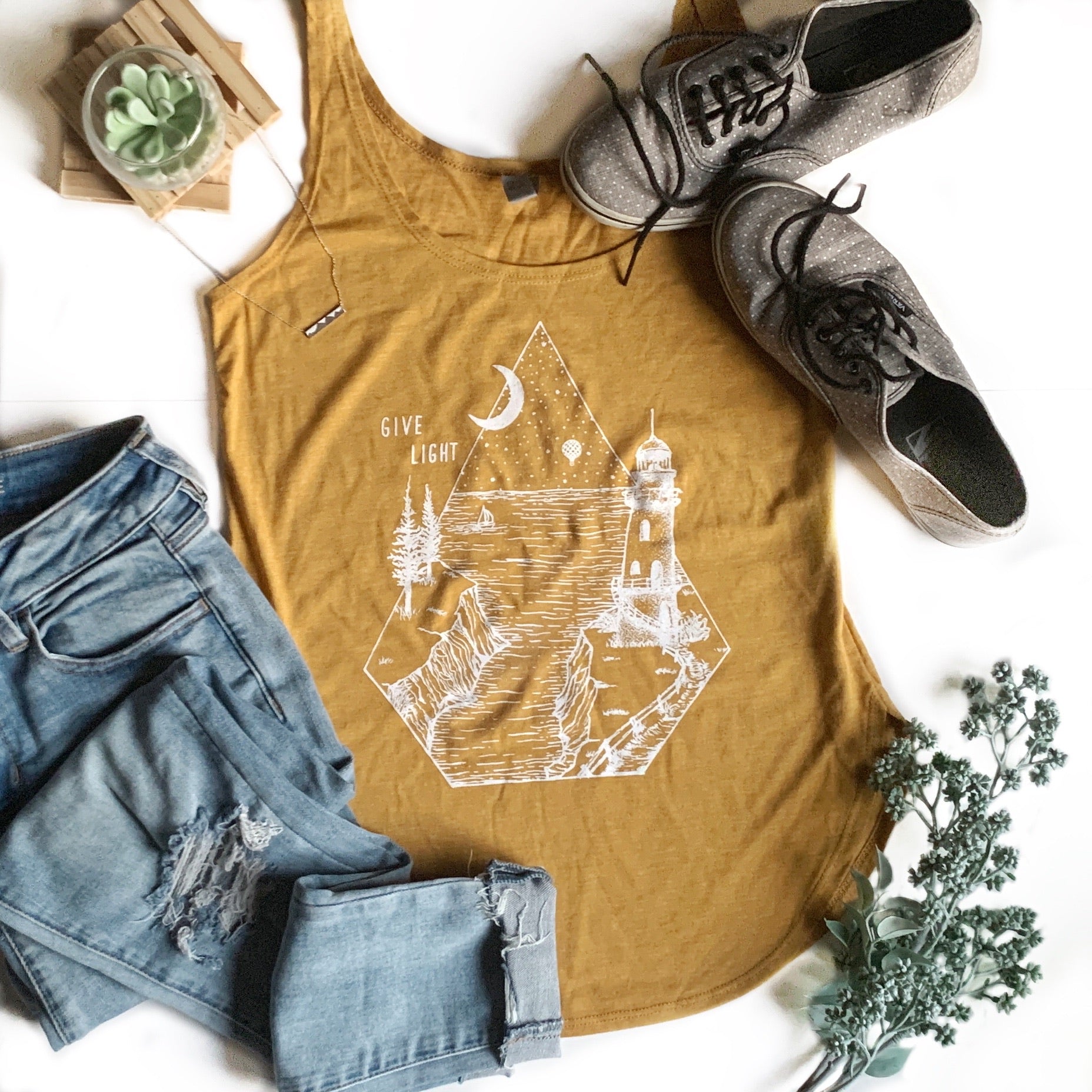 GIVE LIGHT | women tank | antique gold