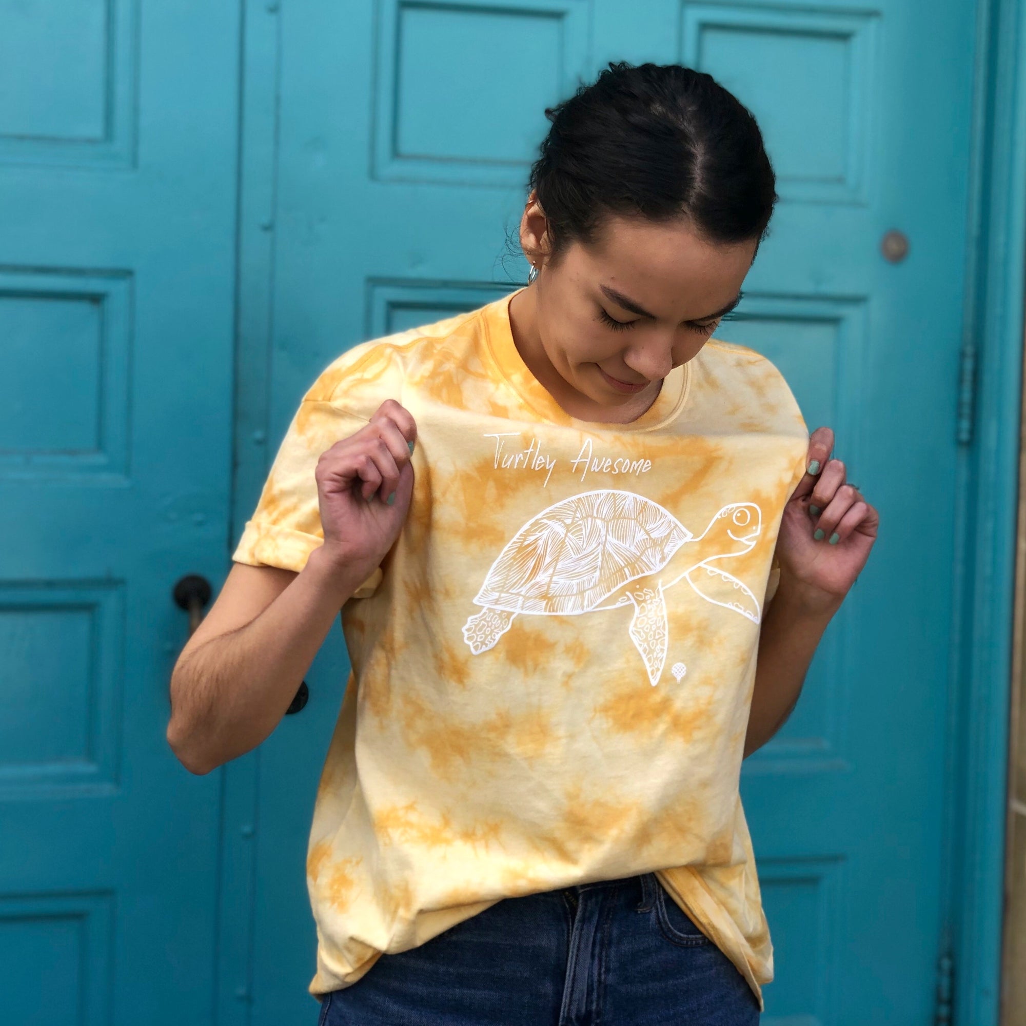 TURTLEY AWESOME | women tie dye tee | yellow